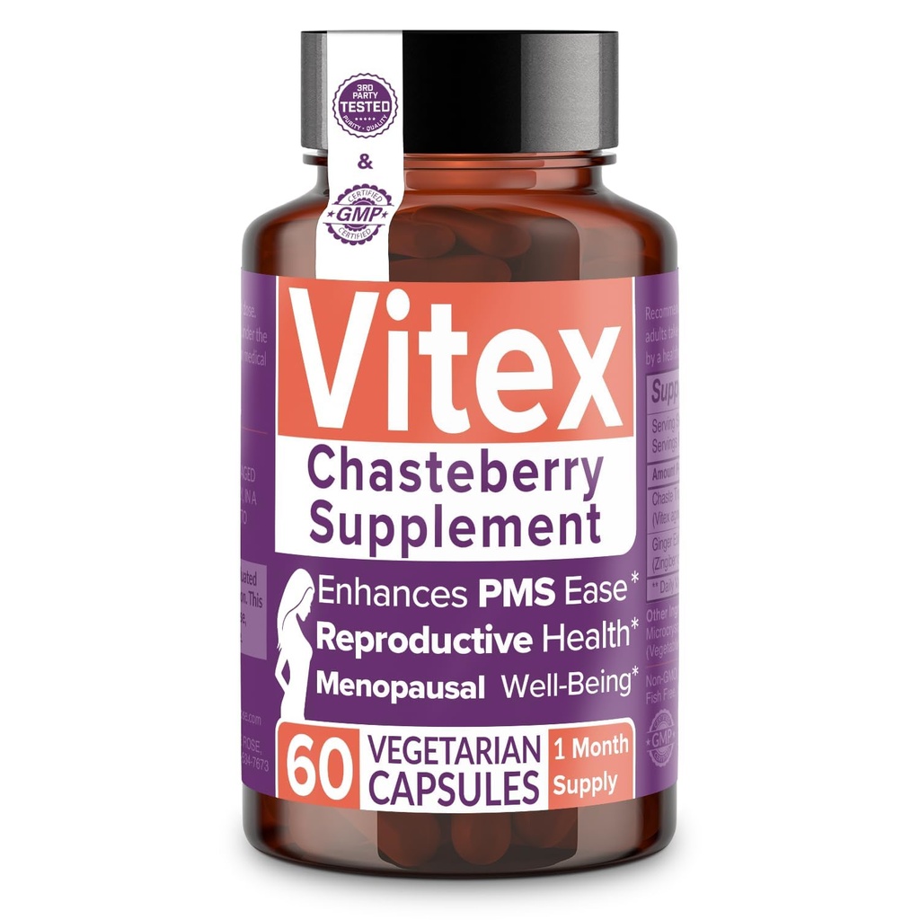 Suplemento íntimo de frambuesa Rose Vitex para mujeres, 1000 mg - Arbol de Chaste Berry para equilibrio hormonal, fertilidad " PMS Support, ciclos regulados - 60 cápsulas
