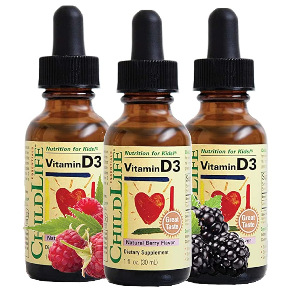 NILDLIFE ESSENTIALS Vitamina D3 gotas - Vitamina D gotas para bebés, gotas de vitamina D bebé, vitamina D líquido para niños, niños pequeños 1-3, 500 UI por servicio - Berry natural, 1 Fl Oz (Pack of 3)