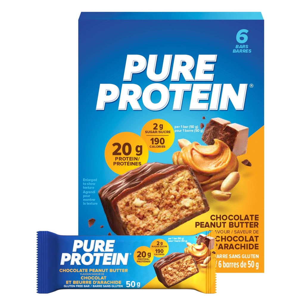 Pure Protein Bares, Gluten Free, Snack Bars, Chocolate Peanut Butter, 50 gramos, 6 Conde, {Imported from Canada}