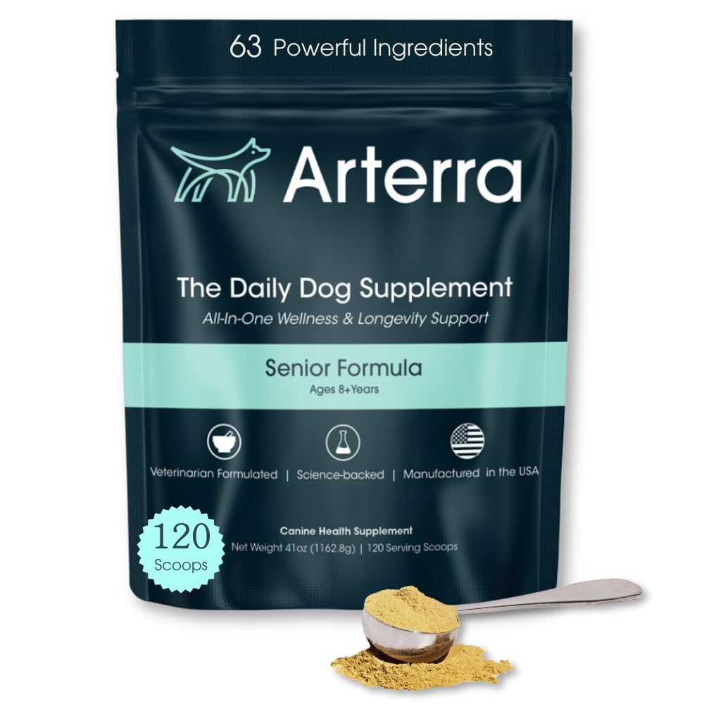 Senior Dog Powder Suplemento " Food Topper - 63 Ingredientes para la salud conjunta, Gut, Immune " Brain Health – Daily Longevity Multivitamin with Glucosamine, Probiotics, and Fish Oil TEN 120 Scoops