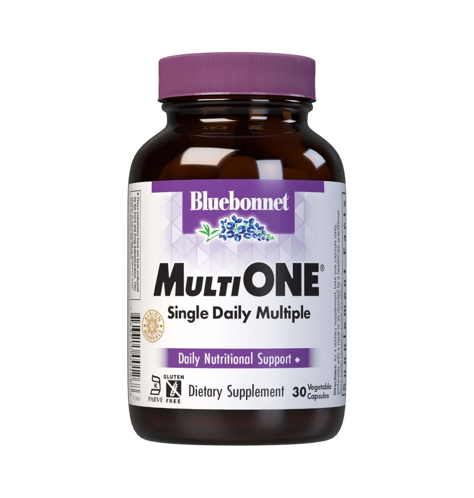 Bluebonnet Nutrition Mult One (con Hierro), Daily Nutritional Support*, Vegetarian Friendly, Kosher Certified, Gluten-Free, Dairy-Free, 30 Vegetable Capsules, 30 Servidores