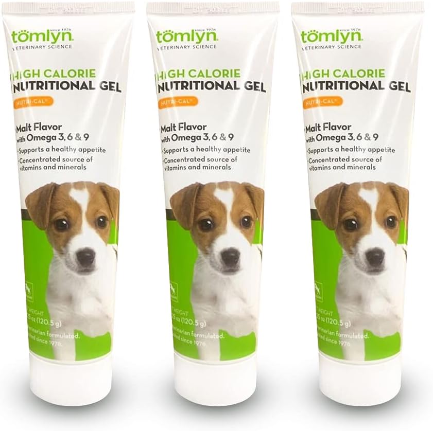 Tomlyn Nutri-Cal Malt-Flavored High-Calorie Gel Nutricional para cachorros, ayuda a apoyar una competencia saludable que proporciona calorías adicionales, vitaminas y minerales en un suplemento de Tasty, 4.25oz-3 Pack