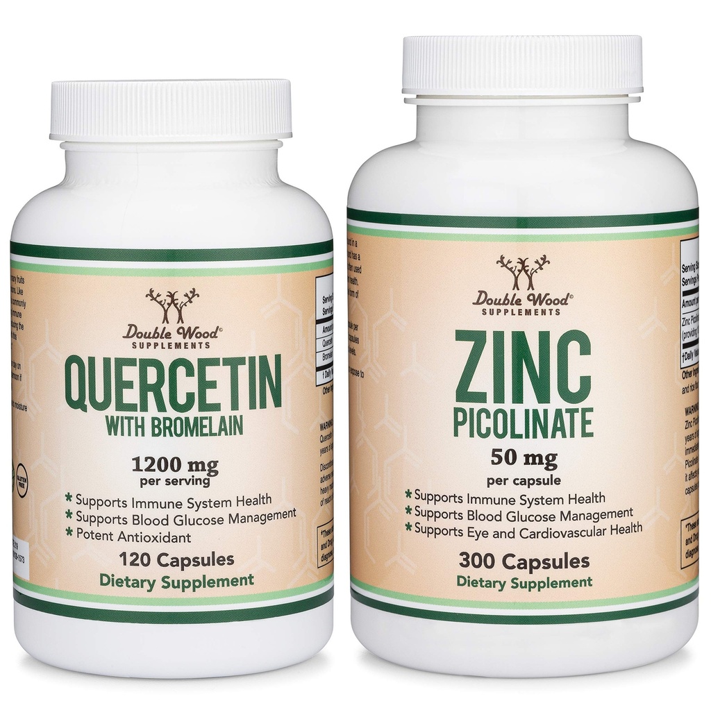 Double Wood Supplements Quercetin and Zinc Bundle - Support Immune System Health (120 Count Quercetin y 300 Count Zinc)