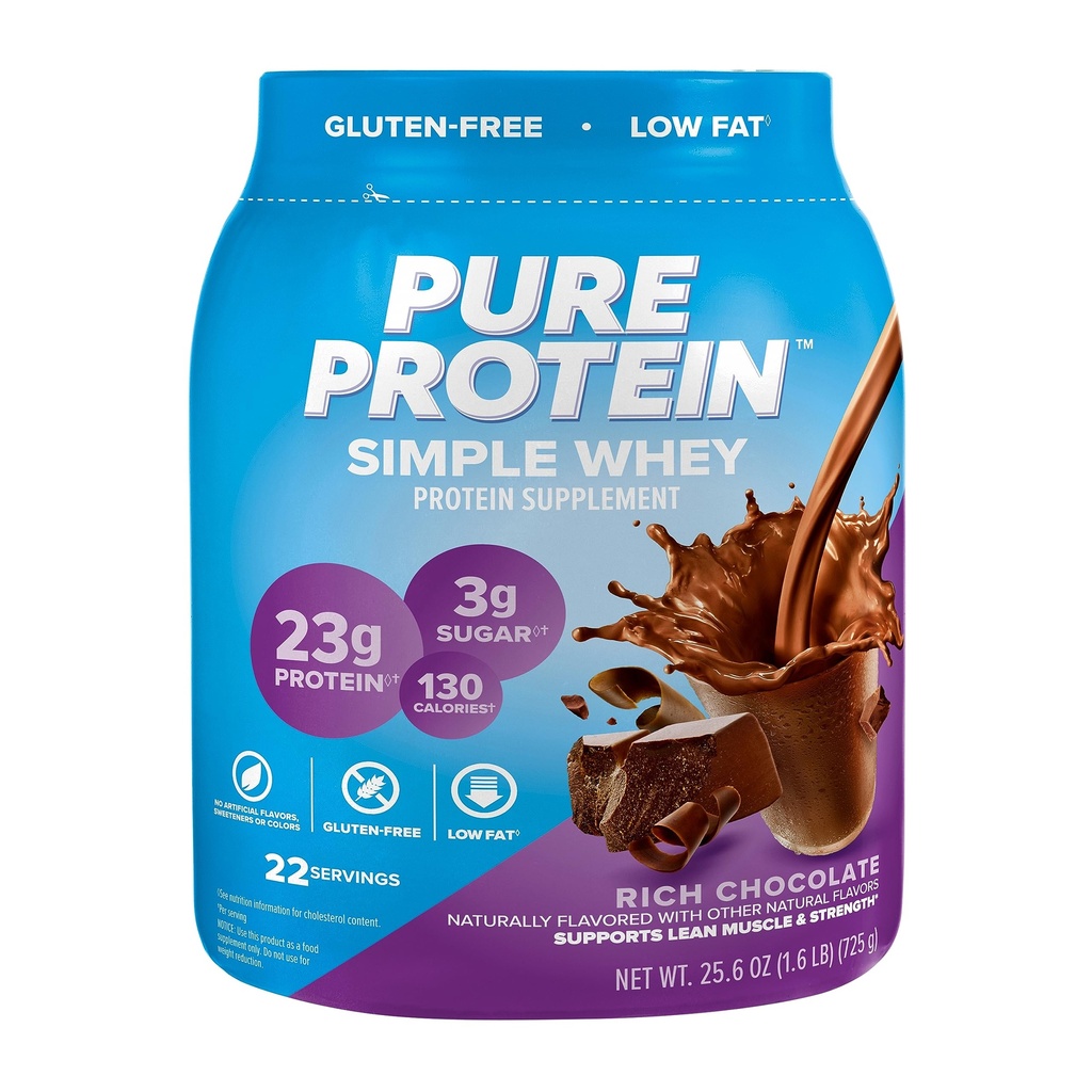 Proteína pura Polvo de proteína simple, sin gluten, Proteína 23G, Chocolate rico, 1,6 libras