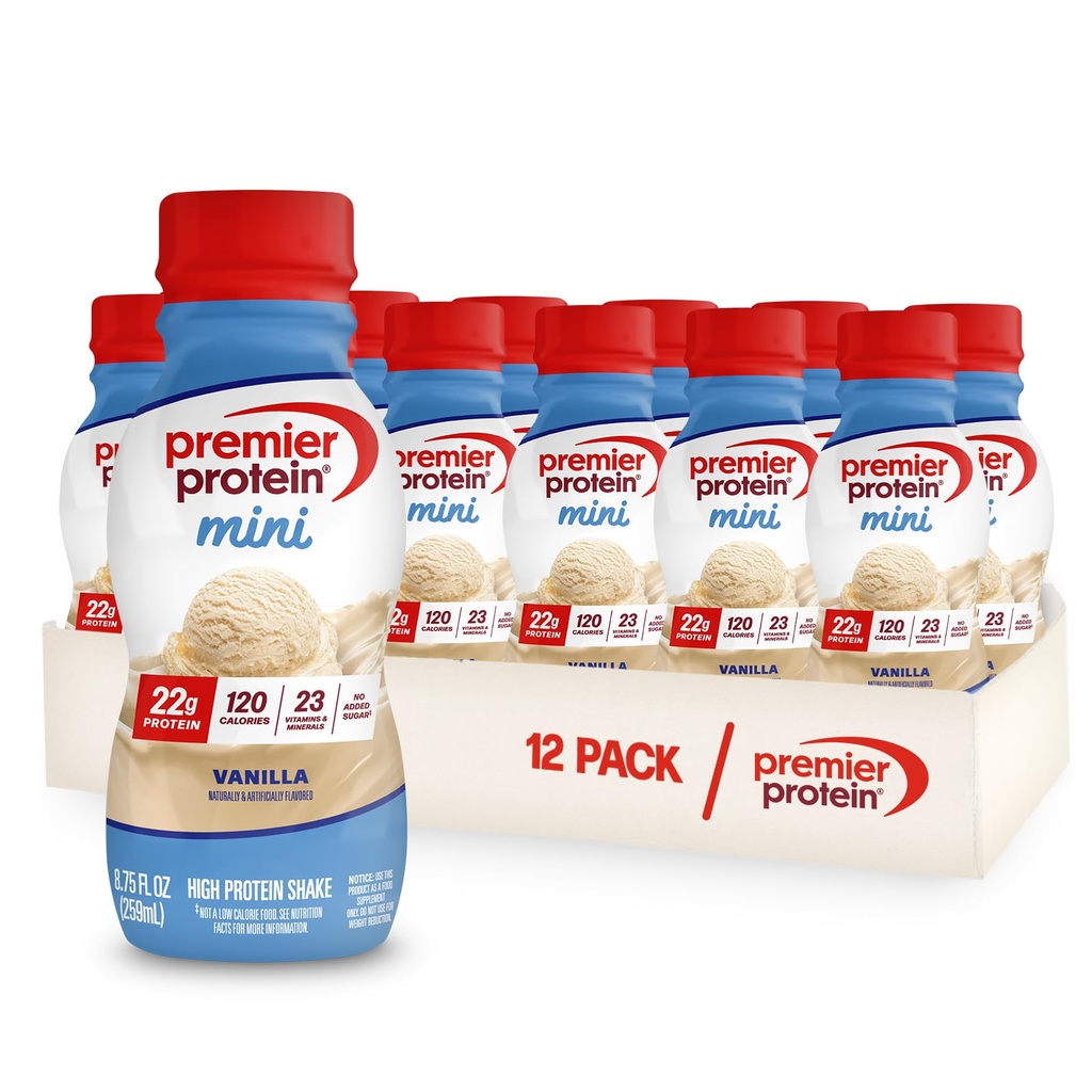 Premier Protein Shake MINIs, Vanilla, 22g Protein, 120 Calories, 1g Sugar, 8.75fl oz, Pack de 12