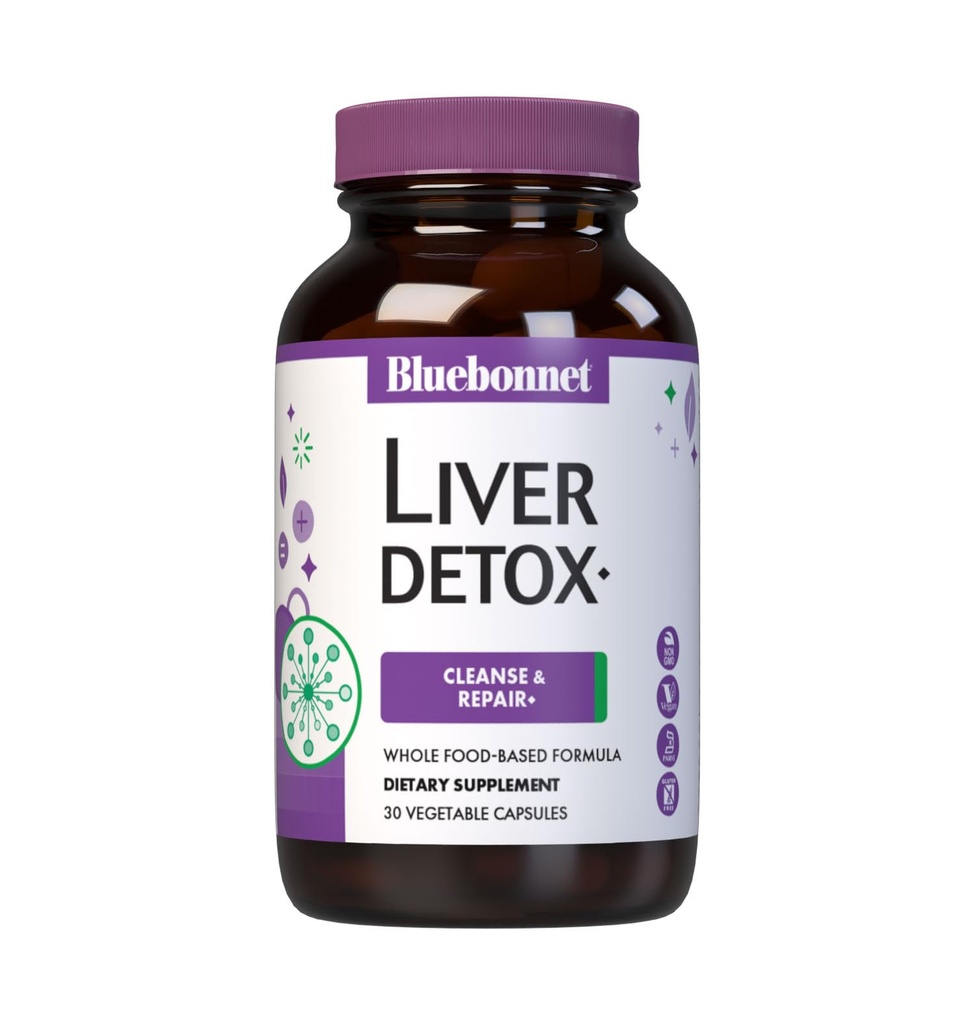 Bluebonnet Nutrition Liver Detox, Liver Health*, Antioxidant Protection*, Soy-Free, Kosher Certified, Non-GMO, Dairy-Free, 30 Vegetable Capsules, 30 Servidores