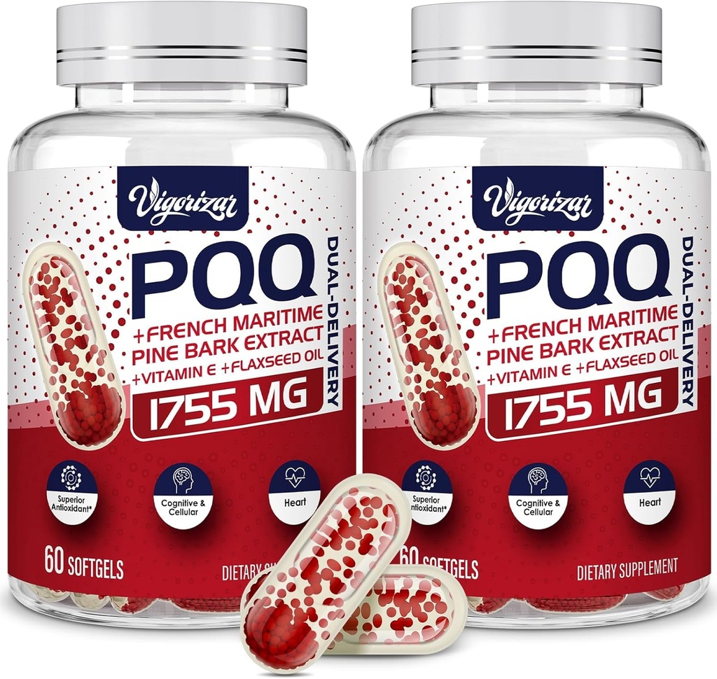 200 mg Pycnogeno con PQQ, Extracto Marítimo Premium de Pine Bark, Doble Desliverio Único para la Absorción Máxima, Extracto de Pine Bark para Función Conjunta Vascular & Corazón - 120 Vegan Softgels