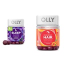 OLLY Sleep Gummy con Melatonin, L-Theanine, Botanicals, BlackBerry Flavor, 50 Conde " Heavenly Hair Gummy con Keratin, Biotin, AMLA, Tropical Orange Flavor, 60 Conde Bundle