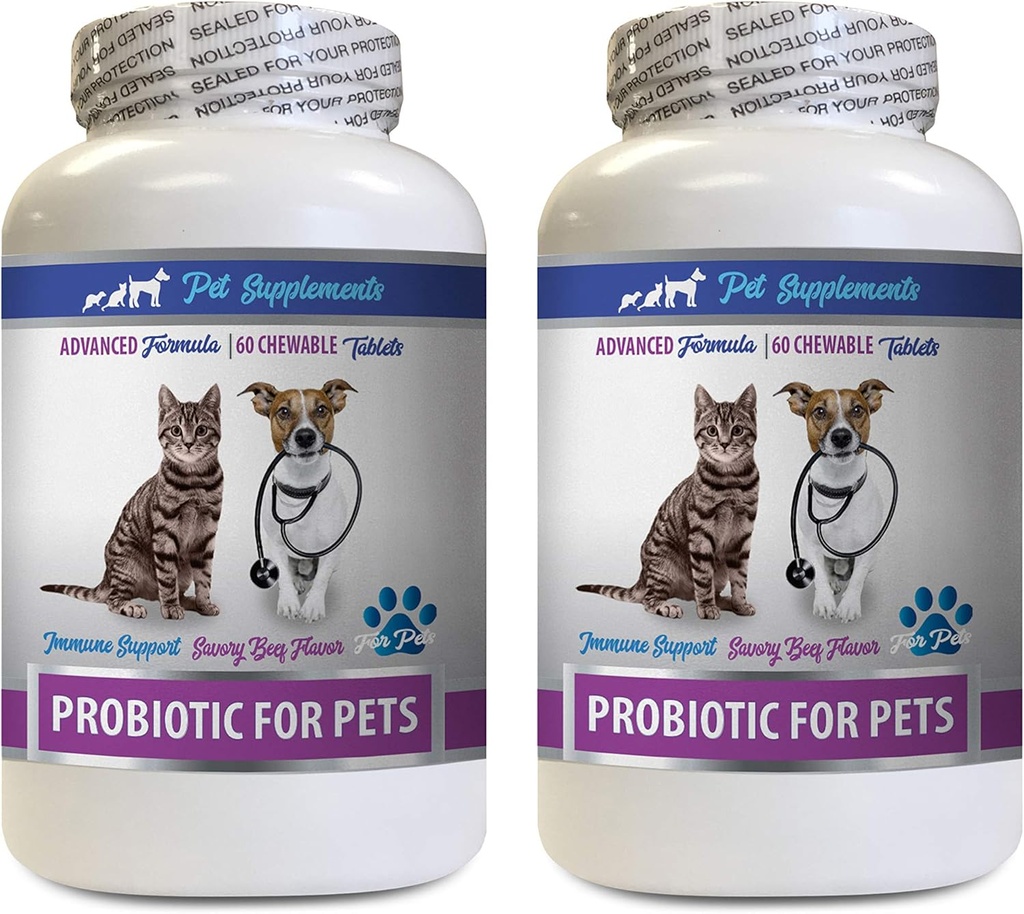 Probióticos para perros y enzimas digestivas Polvo - PROBIOTICS para mascotas - Gatos para perros - Bad Gas y Trucos de respiración - Advanced Immune Boost - Probióticos para perros para mal aliento - 2 Botellas (120 Treats)