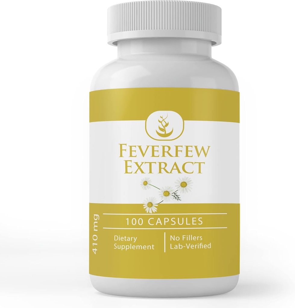 Ingredientes originales puros Extracto feverfew (100 cápsulas) Siempre puro, sin aditivos ni artillería, Lab Verified