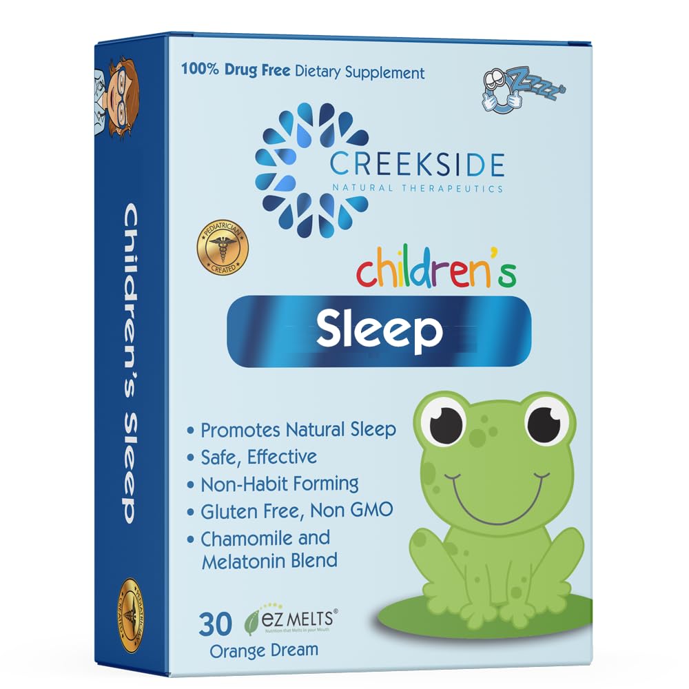 Creekside Naturals El sueño infantil, con melatonina y manzanilla, azúcar cero, Vegan, pediatra Formulado, sabor de sueño naranja, 30 EZ Melt Tablets