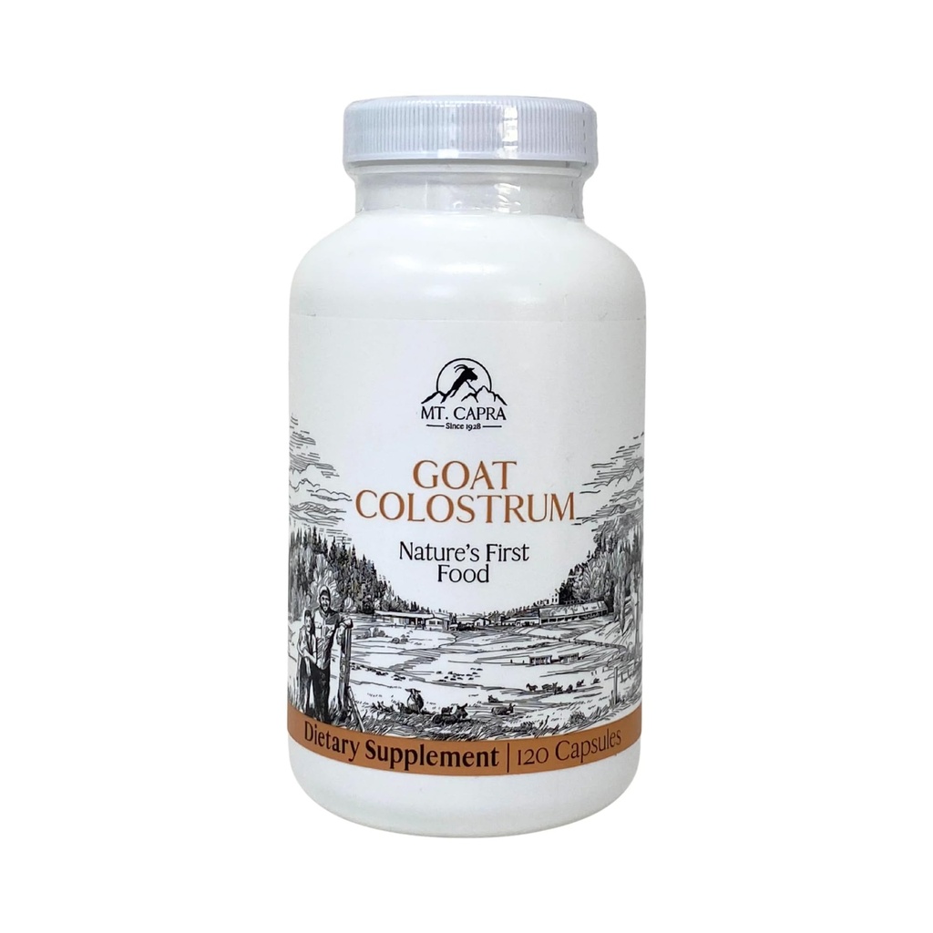 Mt. Capra Goat Milk Colostrum  durable for Healthy Immune System, Gut, and Athletic Performance ← Grass-Fed, High in Immunoglobulins ← 30 Servimientos - 120 cápsulas