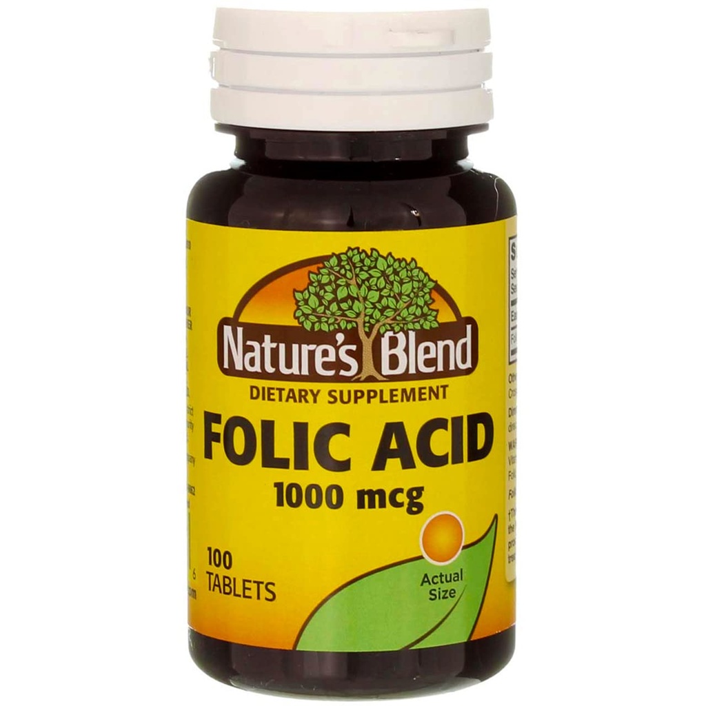 Nature`s Blend Folic Acid 1000mcg Tablets 100 Count (3 Pack)