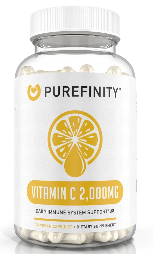 PUREFINIDAD Vitamina C 2000mg cápsulas – Doble fuerza, Suplemento de alta absorción, poderosas propiedades antioxidantes, 120 cápsulas (1 mes de suministro)