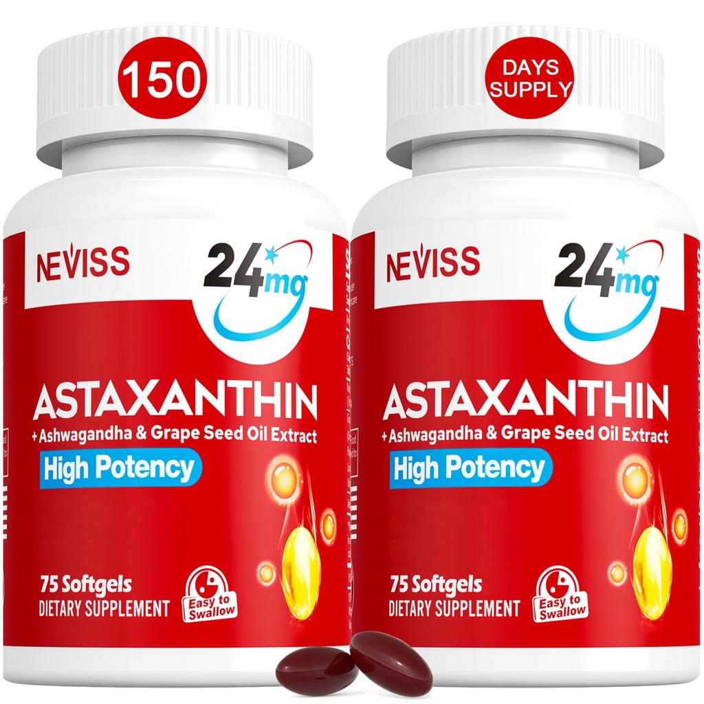 Astaxanthin Suplementos 24mg, 5 Month Supply - Coconut MCT Petróleo, Fuente de Microalgas frescas w / aceite de semilla de grasa, Ashwagandha - Antioxidantes para la piel sana, ojos, envejecimiento - no GMO &amp; Gluten Gratis, 150 Softgels