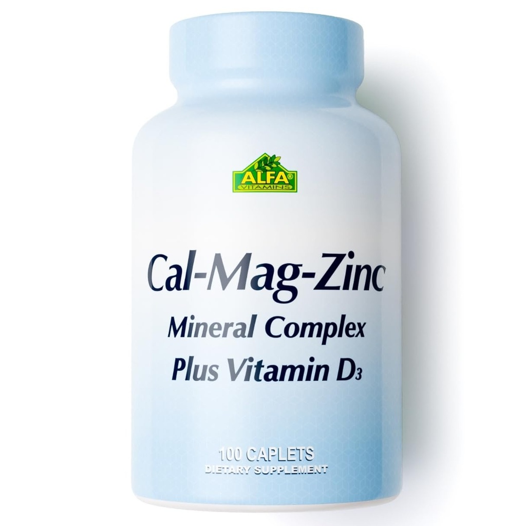 ALFA VITAMINS Calcio, Magnesio, Zinc Plus Vitamin D3, soporta la salud ósea, función inmune " producción energética, calcium 300 mg, magnesio 133 mg, zinc de 5 mg, 133 UI Vitamina D3, 100 Tabletas