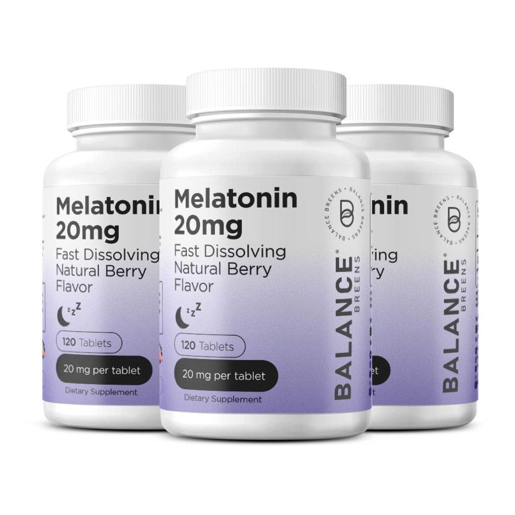 Balancebreens Melatonin 20mg Tablas rápidas de disuelve - Alta potencia, Actuación rápida, Asistencia para el sueño natural – Ayudas para el sueño para adultos – Fórmula libre de drogas, Fórmula libre de drogas – 120 pastillas para dormir