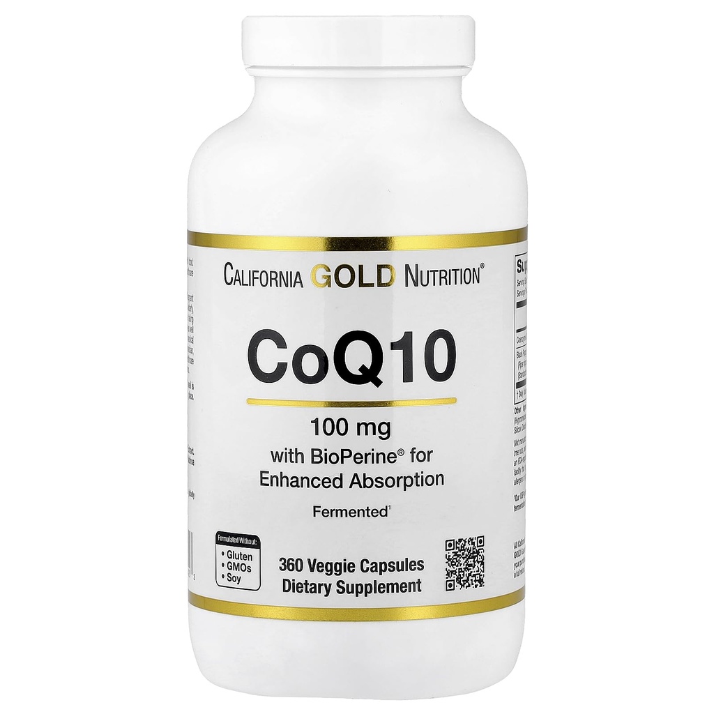 CoQ10 100 mg, Coenzyme Q10 Ubiquinone USP with Bioperine Black Pepper for Enhanced Absorption, Supports Mitocondrial Function*, 360 Veggie Capsules