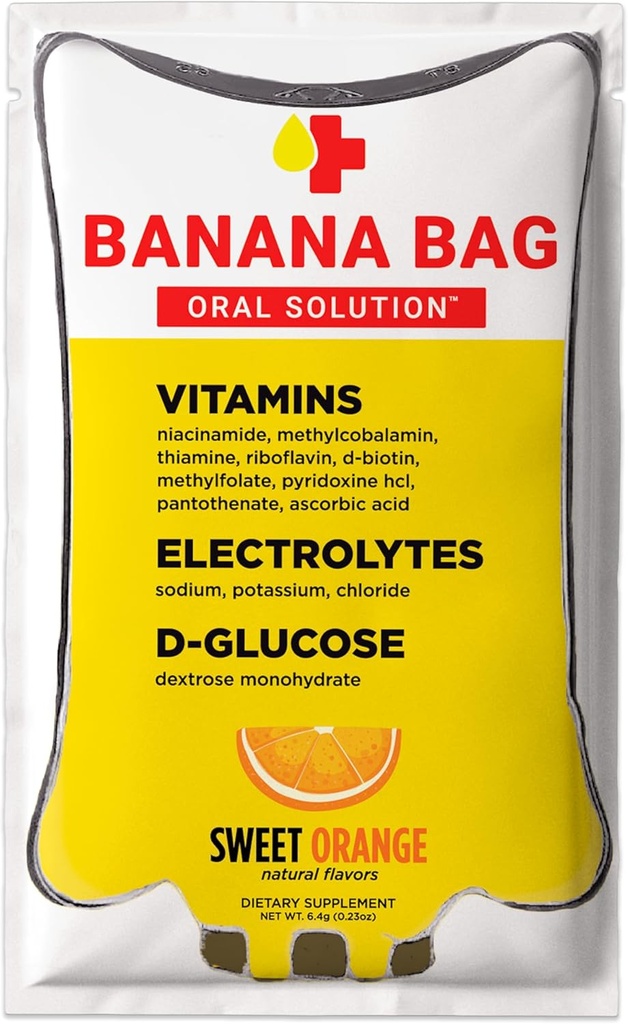 Bolso de plátano Solución oral Paquetes de recuperación – Dulce Naranja 5pk TENIDO A Refreshing Blend of Electrolytes, Vitamina C y B-Complex para la hidratación y la energía. Conveniente, fácil de encontrar, y perfecto para cualquier estilo de vida.