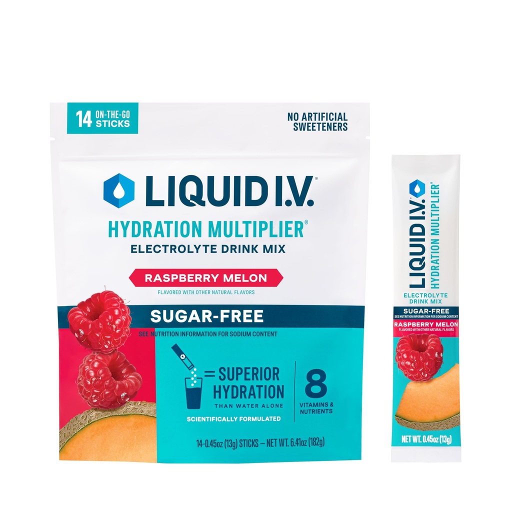 Liquid I.V.® Hydration Multiplier Sugar-Free - Raspberry Melon ¦ Electrolyte Powder Drink Mix ← 1 Pack (14 Servings)