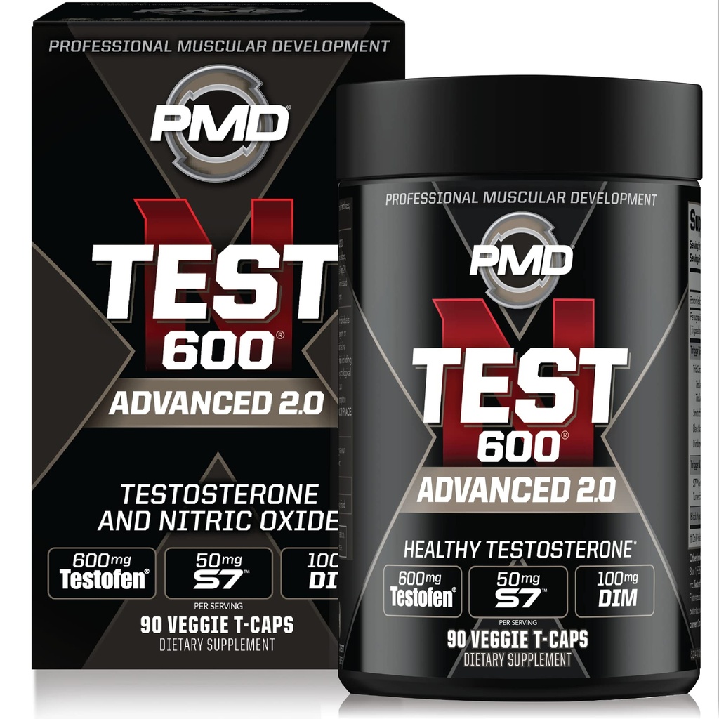 PMD Sports N-Test 600 Advanced Nitric Oxide Booster for Hombre - con clínicamente estudiado Testofen - Lean Muscle y Strength Gains con supresión de estrógeno (90 Veggie -Caps)