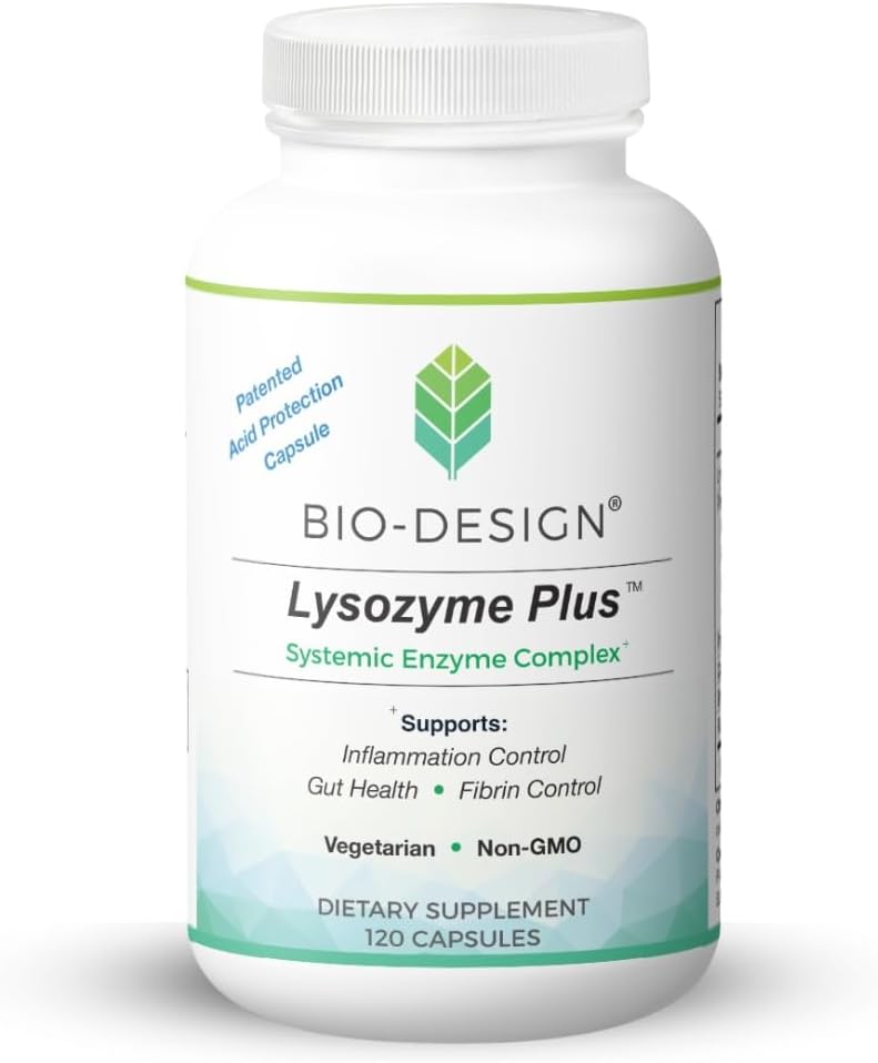 Complejo de Enzima Sistémica Lysozyme Plus - Espectro Amplio y Enzimas Vegetarianos Altamente Activos - Apoya Gut Health, Fibrin & Control de Inflamación - 120 cápsulas