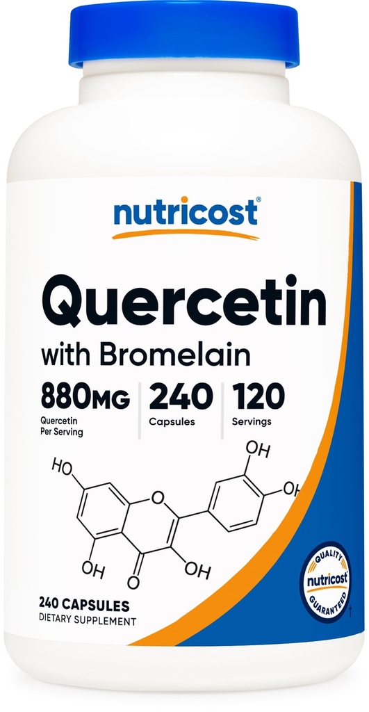 Nutricost Quercetin 880mg, 240 cápsulas vegetarianas con Bromelain (165mg) - 120 esculturas (440mg Quercetin Per Cap) - Gluten Free, Non-GMO