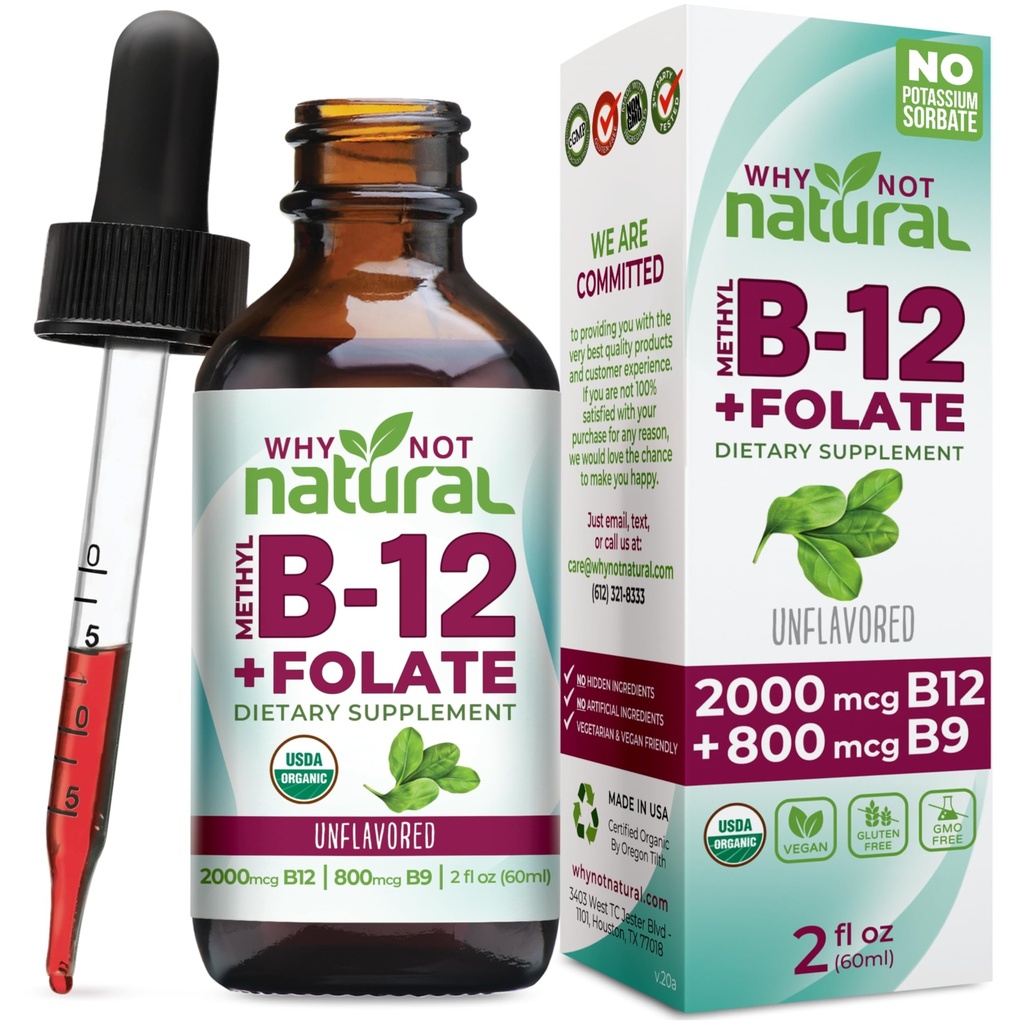 ¿Por qué no la vitamina natural B12 Liquid Plus Folate - Orgánica Sublingual Extra Strength Vegan Drops - Metil Suplemento con Folinic