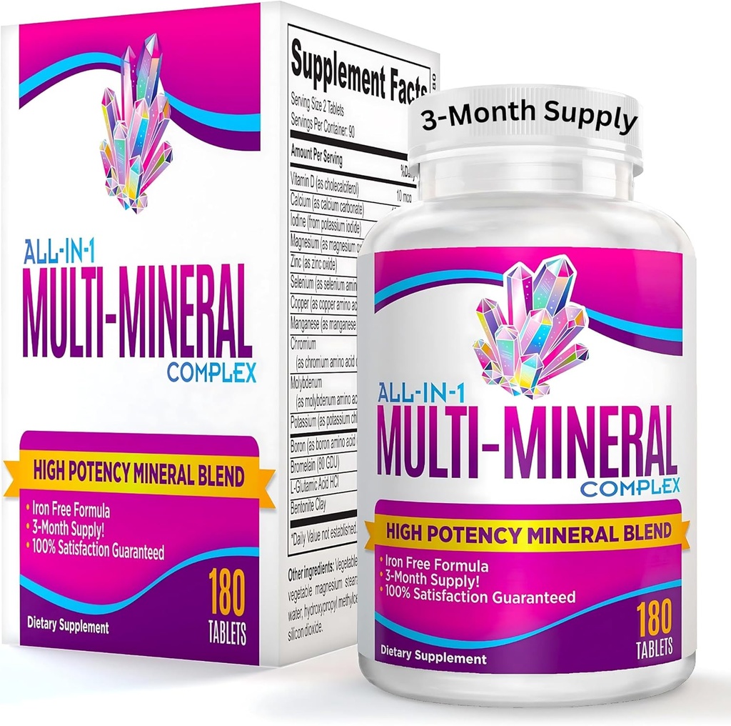 All-in-1 Multimineral Supplement Blend (Iron Free Formula) Multiminerals TEN Trace Minerals TEN High-Potency Multi Mineral Supplements TEN Mineral Complex TEN 90-Day Bulk Supply TEN 180 Tablets