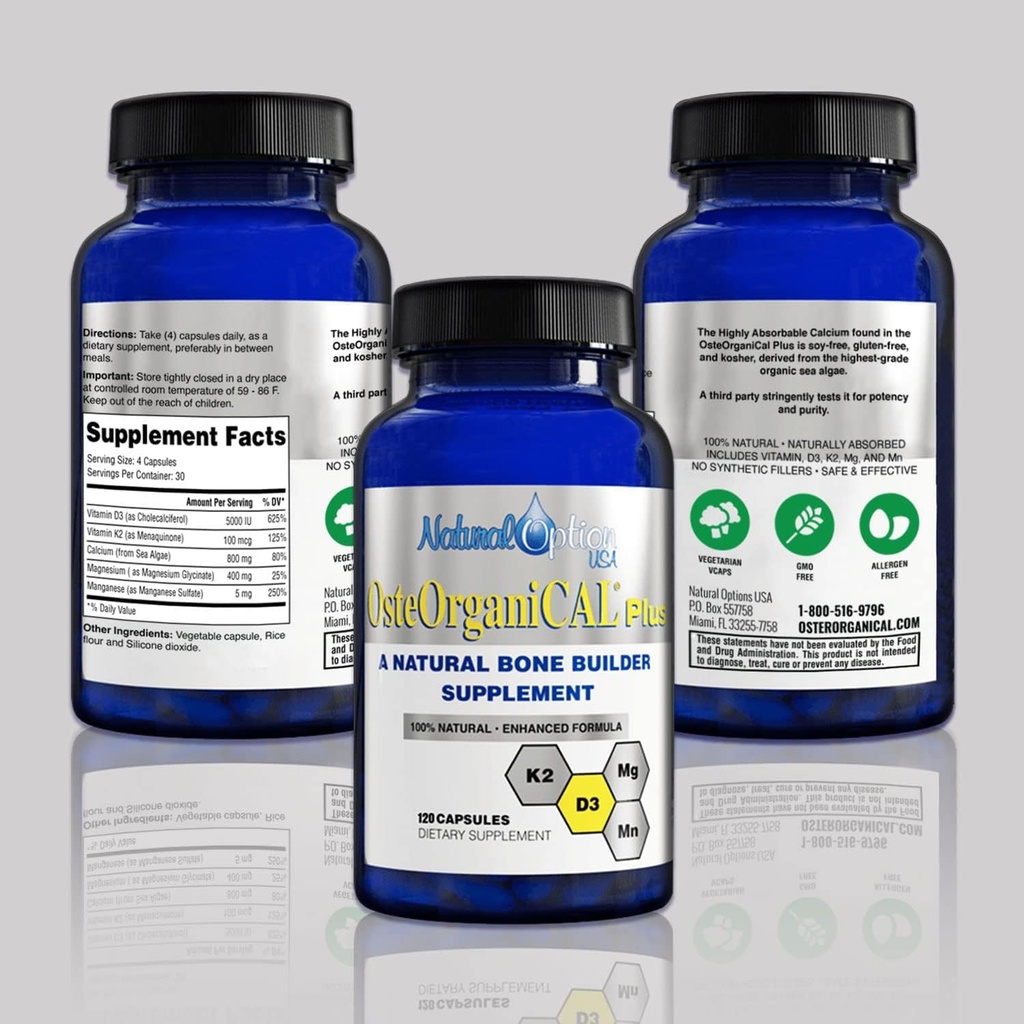 Más - Planta orgánica Fuente del suplemento de calcio con vitamina D3, k2, Magnesium Glycinate y Manganese (360 Conde) Pack de 3 Botellas