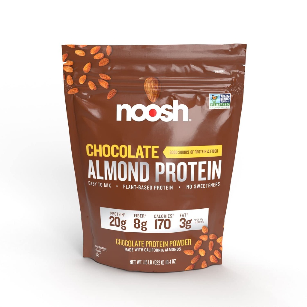 NOOSH Planta base de almendra Protein Powder Chocolate 43 Gram - Vegan Protein Powder, All Natural Ingredients, Non-GMO, Gluten Free, Kosher, Peanut Free, Soy Free, Dairy Free (Chocolate)