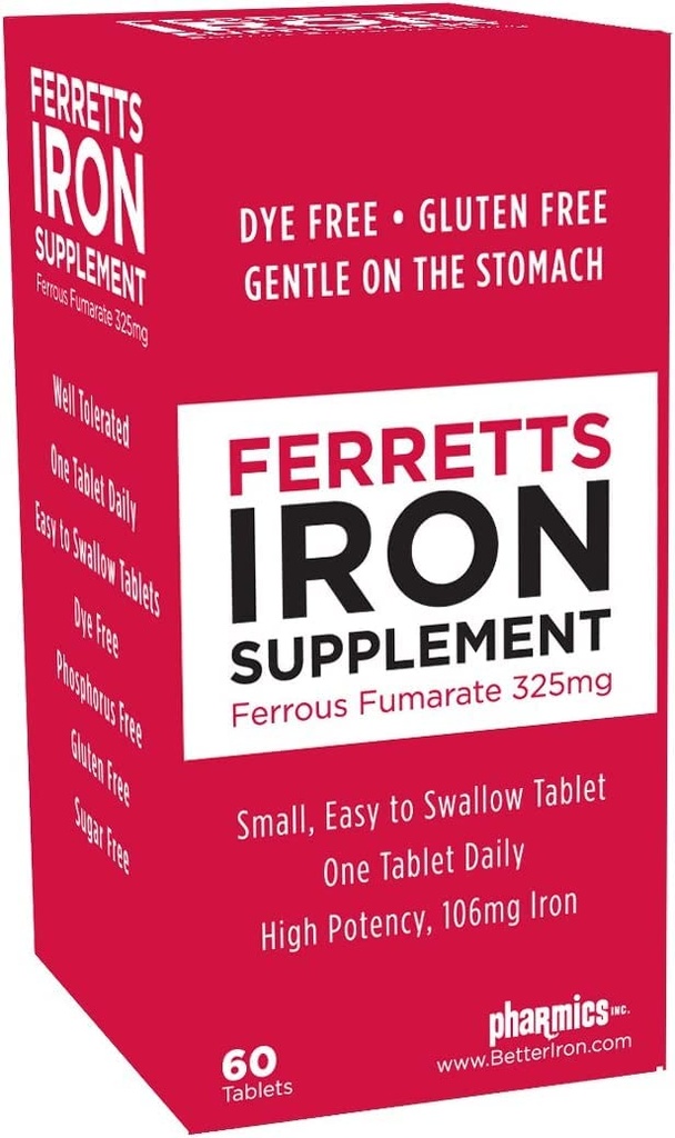 Tablas de hierro 325 mg Ferrous Fumarate 2 Pack (120 Total)