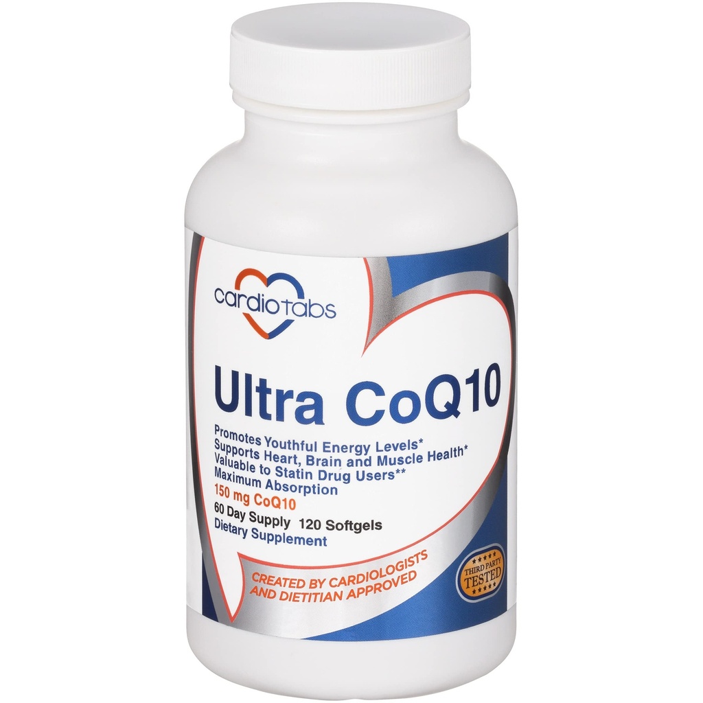 Ultra CoQ10 Coenzyme Suplemento para Cardio Health, 150 mg de CoQ10 - Ubiquinone - Per 2 Softgels w/Safflower Oil " Tocopherols, 6X Better Absorption for Brain &amp; Muscle Health, 120 Softgels