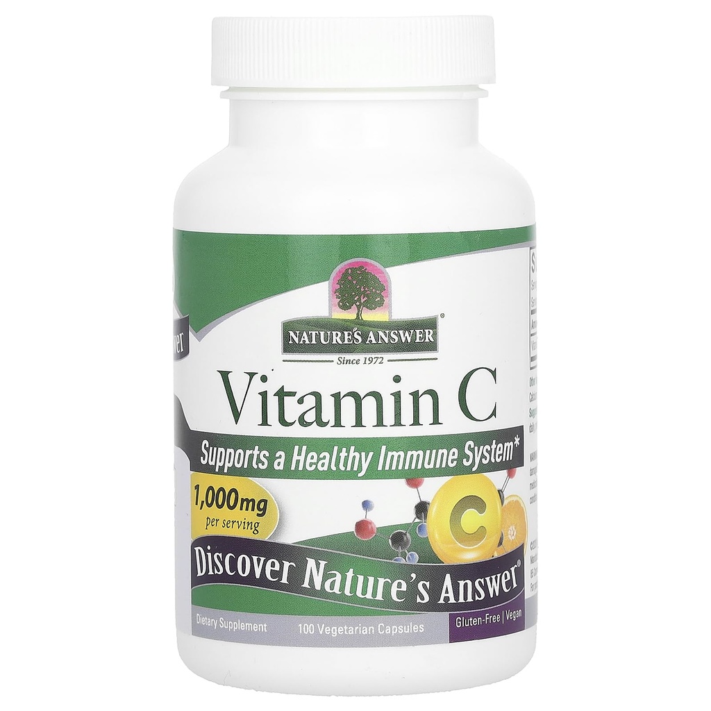 Respuesta de la naturaleza Vitamina C cápsulas - Suplemento dietético vegano - Soy libre, gluten libre - Ideal para el soporte saludable de la inmunológico - 1000 mg (100 cápsulas)