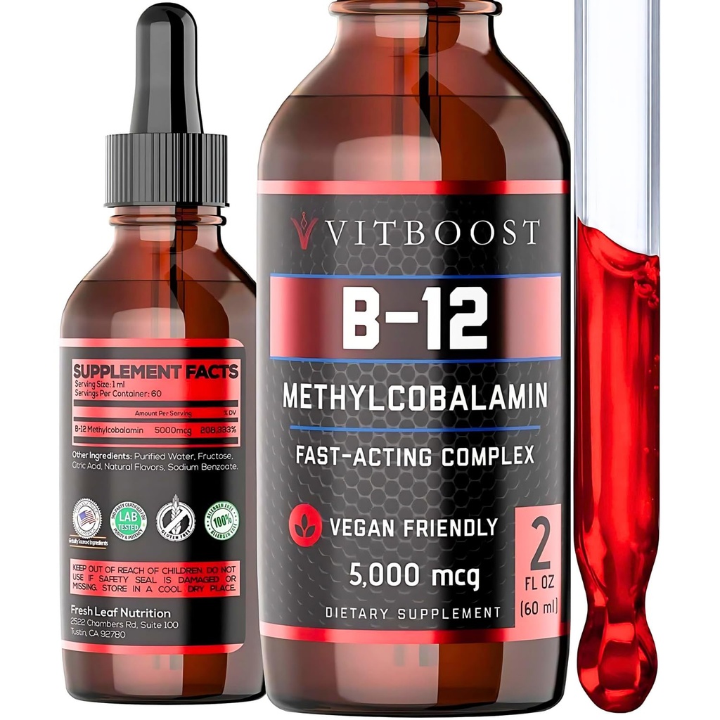 Vegan Líquido B-12 gotas – 60 x 5000 mcg Extra Strength Raspberry Flavored Vitamina B12 Liquid Methylcobalamin sublingual Suplemento TENIDO Diseñado para maximizar la absorción &amp; energía TEN Gluten Free
