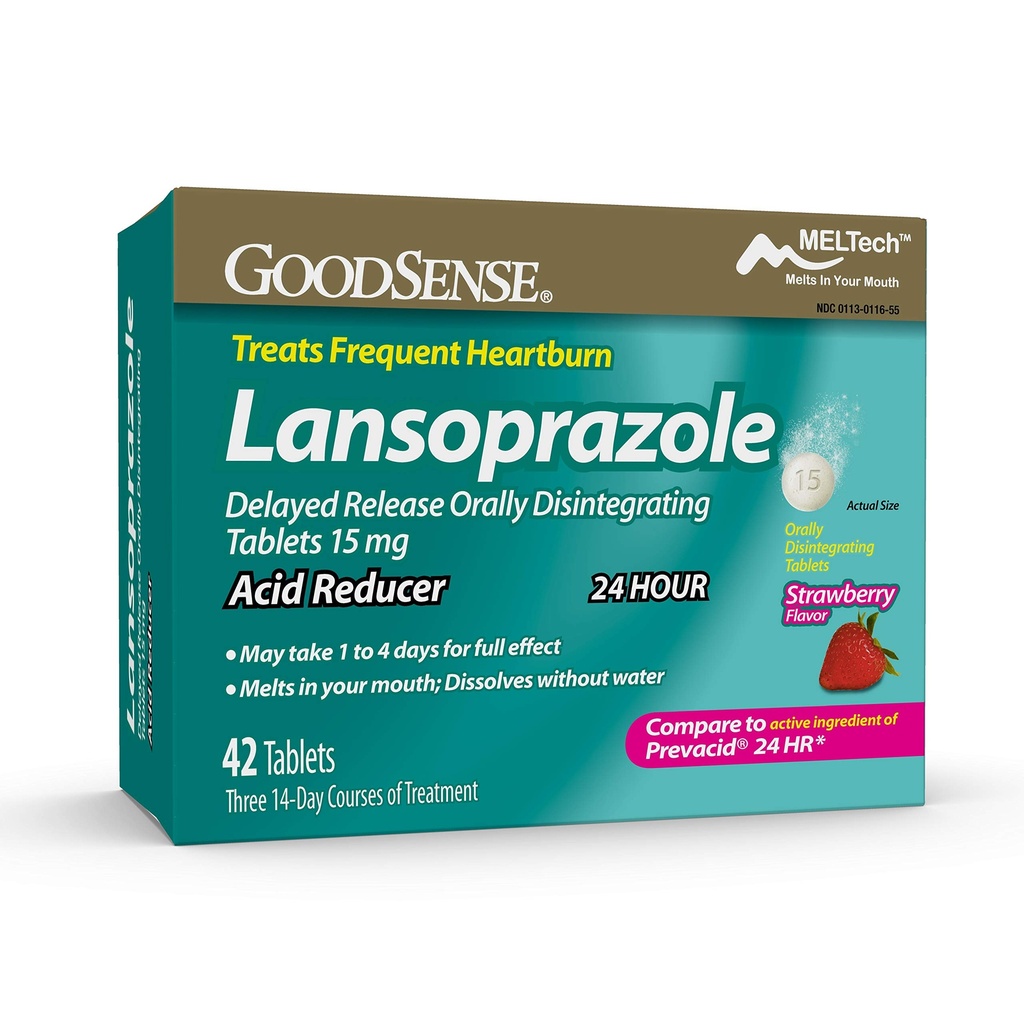 GoodSense Lansoprazole Delayed Release Orally Disintegrating Tablets 15 mg, Acid Reducer, Strawberry Flavor, 42 Conde (Pack of 1)