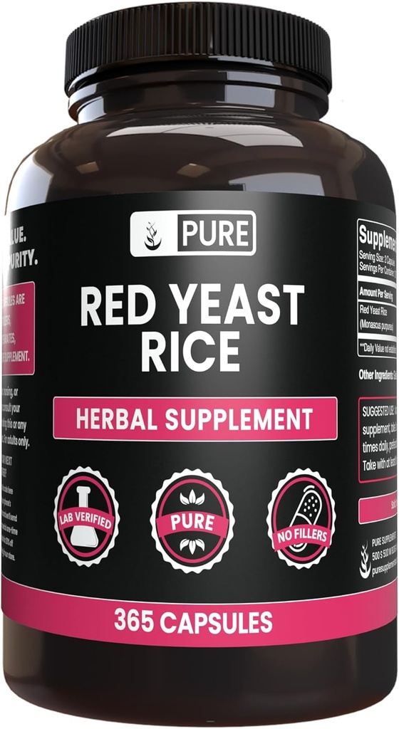 Ingredientes originales puros Rice de levadura roja No de magnesio o de arroz, siempre puro, laboratorio verificado (365 cápsulas)
