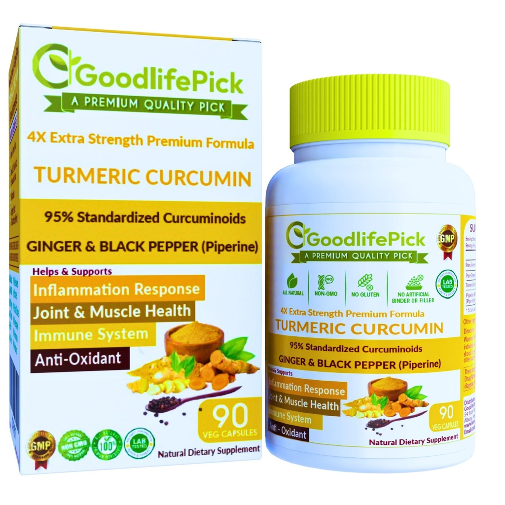 Tormérica Curcumin Capsules Extra Strength with Ginger & 95% Curcuminoids " Black Pepper Extract for Maximum Benefits. Todo Natural No GMO NO Polvo de arroz NO Stearate NO Silica- 90 Veg Cap