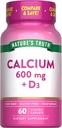 Verdad de la naturaleza Calcio 600 mg con Vitamina D3 ← Coated Caplets  Calcium Carbonate Silencio Vegetarian, Non-GMO & Gluten Free Supplement