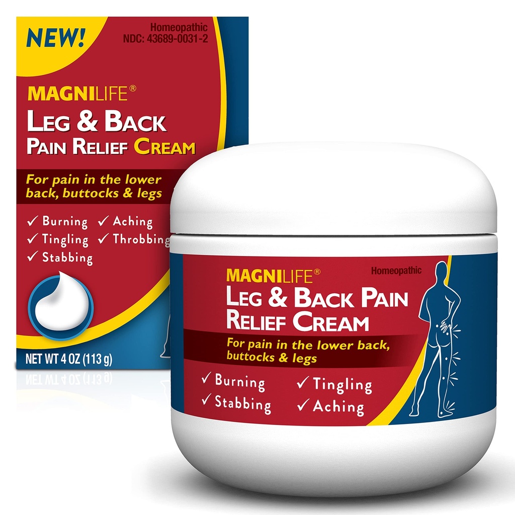 MagniLife Leg ' Crema de alivio de dolor de espalda, Alivio de dolor de acción rápida, Naturalmente Soothe Burning, Tingling and Stabbing Pains with Aloe and Calendula - 4oz