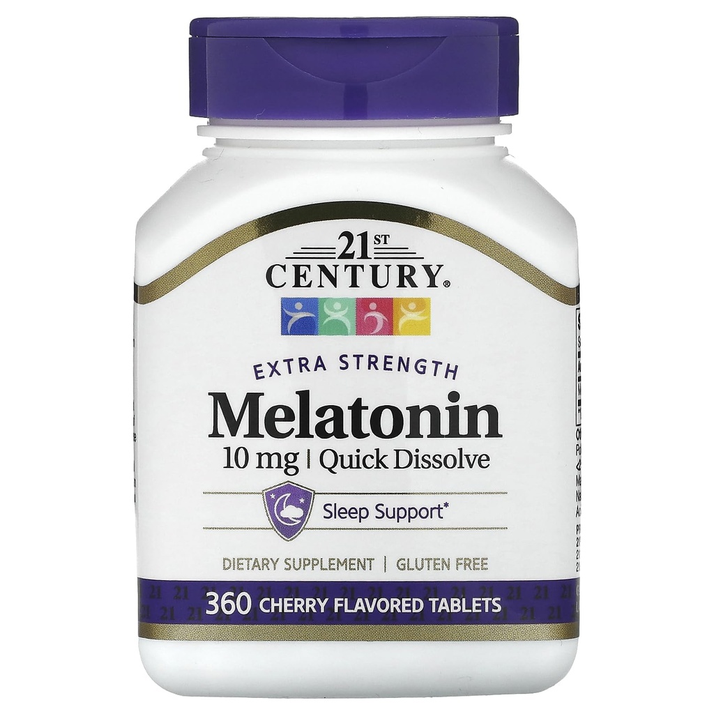 Melatonina de fuerza extra del siglo 21, Dissolve rápido, cereza, 10 mg, 360 tabletas