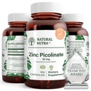 Natural Nutra Zinc Picolinate 30 mg, doble fuerza, cruda y pura, suplemento altamente biodisponible para el crecimiento y el apoyo a las inmunes, ayuda a promover la salud de la piel, ayuda a apoyar el sistema metabólico 100 cápsulas