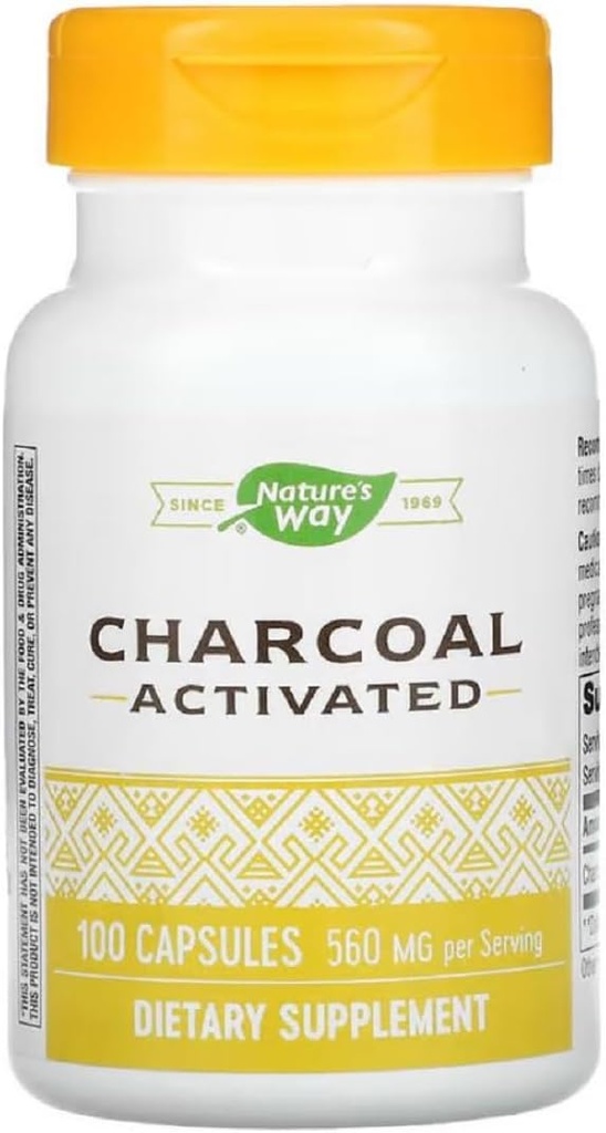 Natures Way Activated Charcoal Intestinal Cleanser Capsule, 260 mg - 100 por paquete - 3 paquetes por caso. 3