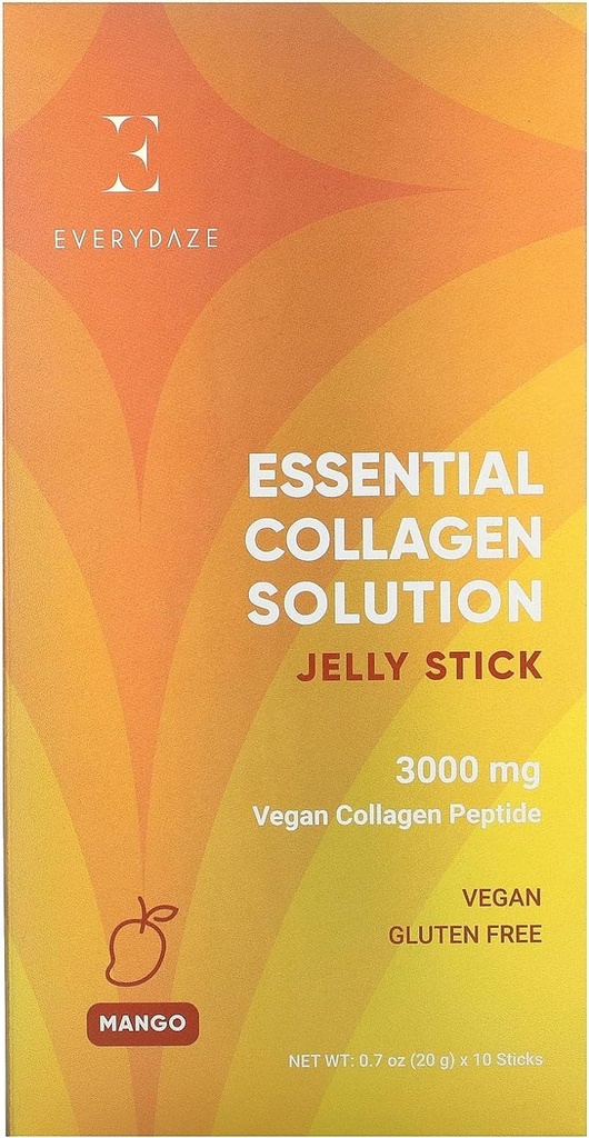 EVERYDAZE Essential Collagen Solution Jelly Stick ← Vegan Collagen Peptide ← Mango ← 10 Packs ← Hair, Skin, Nails, Beauty, Bone tención Vitaminas, Minerales, Antioxidantes para Hombres &amp; Mujeres