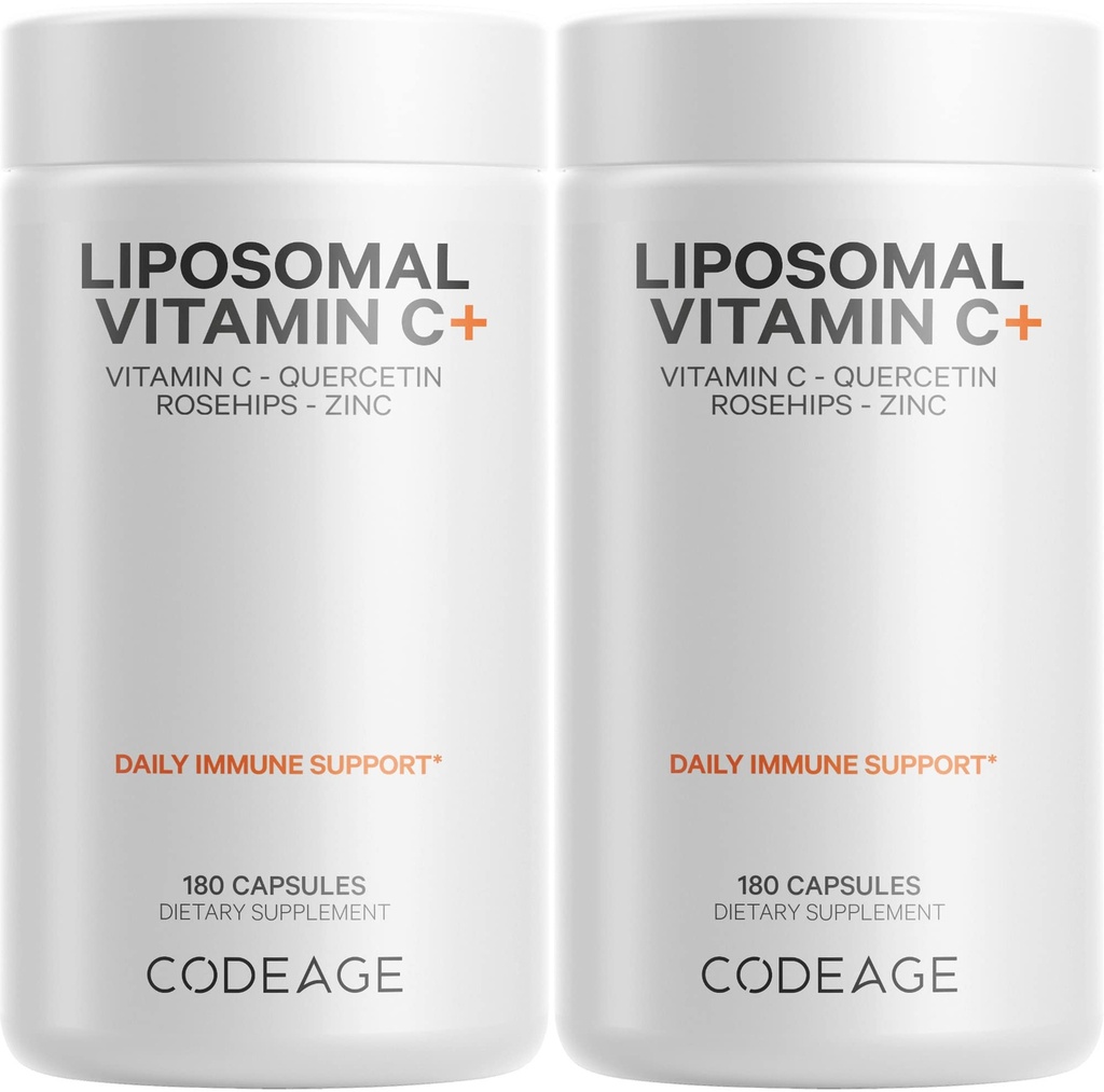 Vitamina Liposomal C 1500mg con Zinc, Elderberry, Citrus Bioflavonoids Grapefruit, Lemon, Orange Powder, Quercetin & Rose HIPS Fruit – Suplemento Vegan - Non-GMO, Vegan Pills - 2 Pack