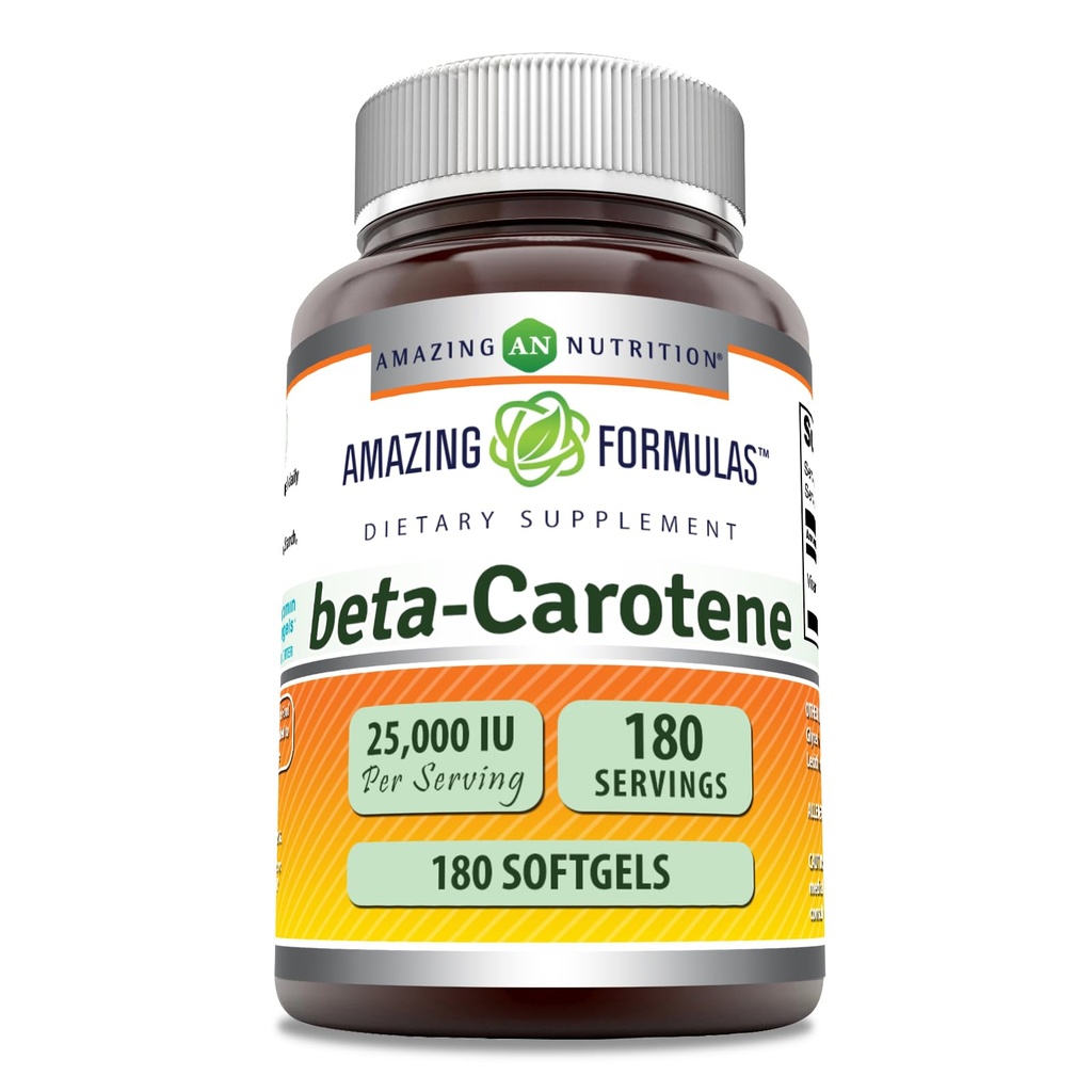 Fórmulas asombrosas Beta-Caroteno Suplemento TENIDO 25000 UI por Serving TEN 180 Softgels Silencio No-OMG ANTE Gluten-Free TEN Made in USA