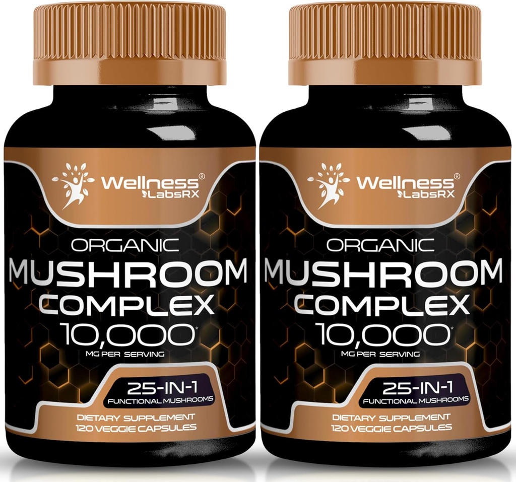 Suplemento de setas capsules 10:1 Extracto, Complejo de setas cápsulas 1000mg, León Mane Suplemento con Turquía Tail, Cordyceps, Reishi - 2 Pack