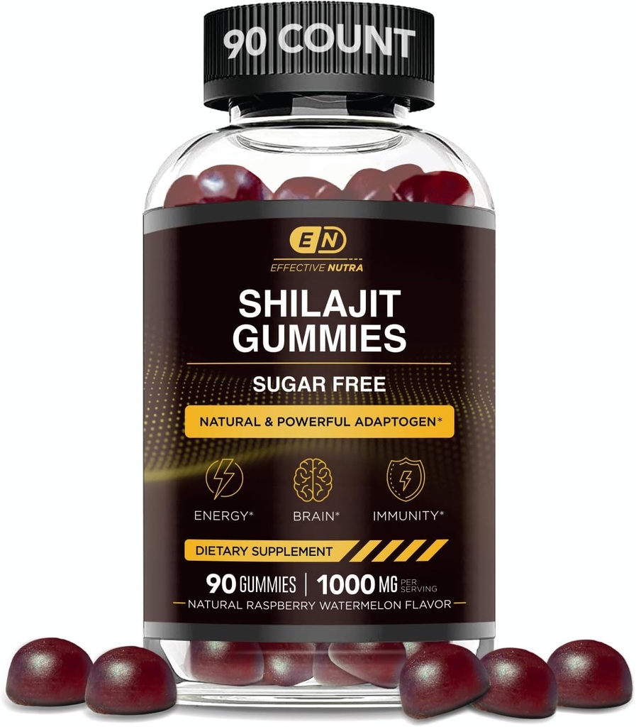 Shilajit Gummies 1000mg ← Pure Shilajit Resin for Energy, Brain & Immunity tención Suplemento para Hombres & Mujeres ← Sugar-Free, Vegan, Gluten-Free ← Natural Berry Flavor, Made in USA (90ct)