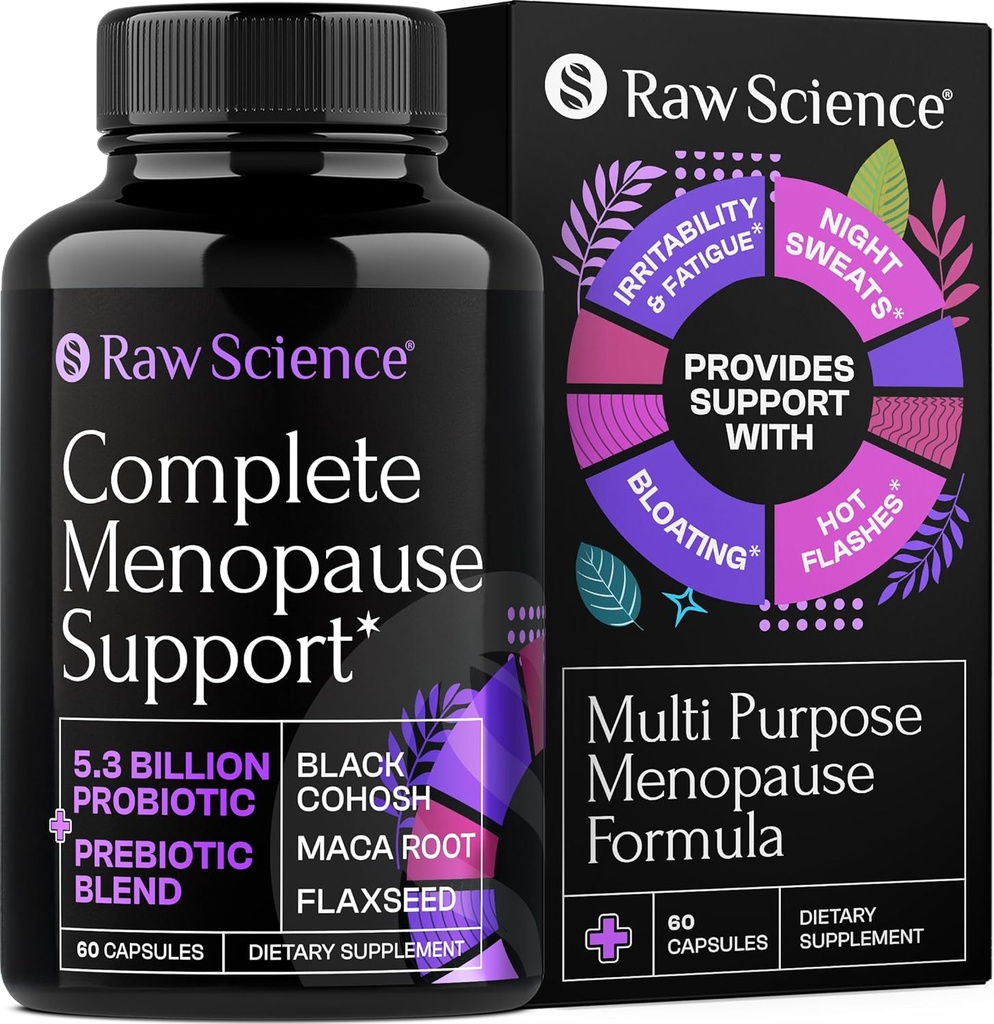 Suplementos de menopausia para Mujeres - Cohosh Negro para Flashes calientes de la menopausia, Sudaderas nocturnas &amp; Saldo hormonal con DIM, Vitex, Dong Quai, Clover rojo - Soporte completo de la menopausia Salud vaginal, 60 cápsulas