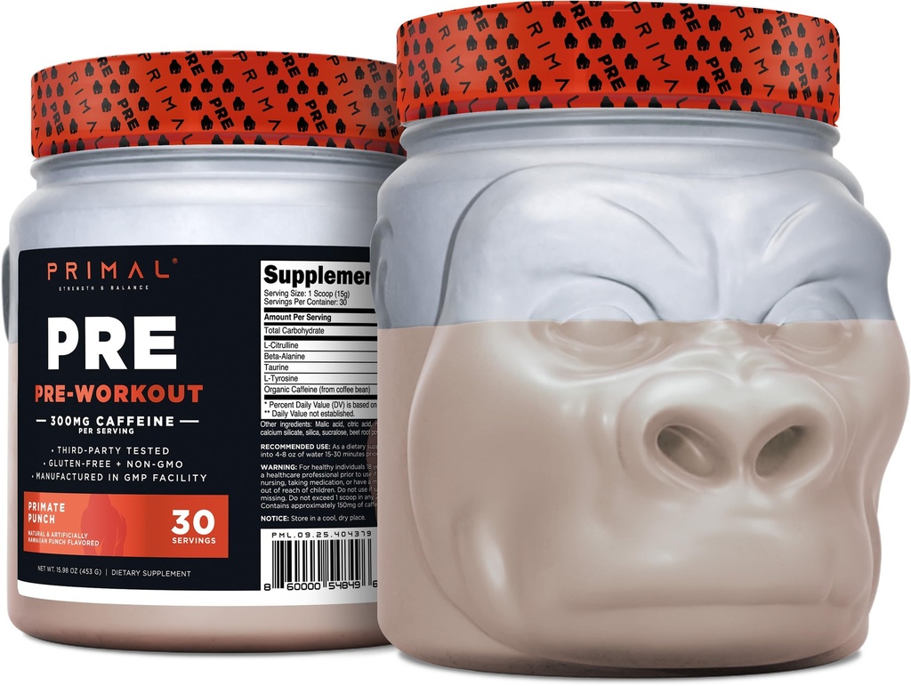 Primal Pre-Workout Primate Punch (30 Servings) (Tropical Flavored) - Gluten Free &amp; Non-GMO
